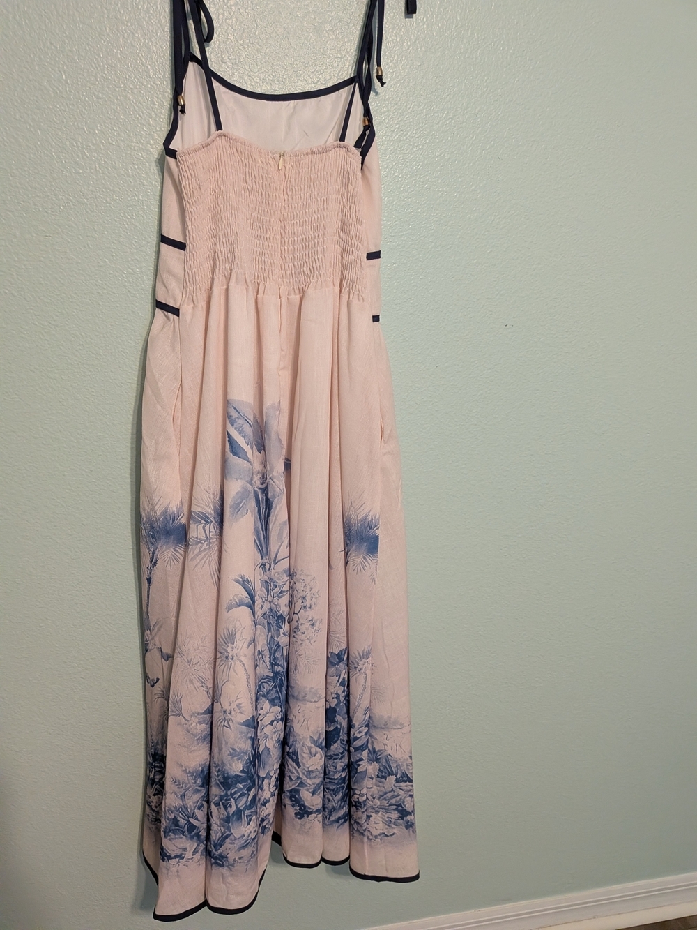 Ivory and Blue Midi Dress with Adjustable Straps - Picture 7 of 7